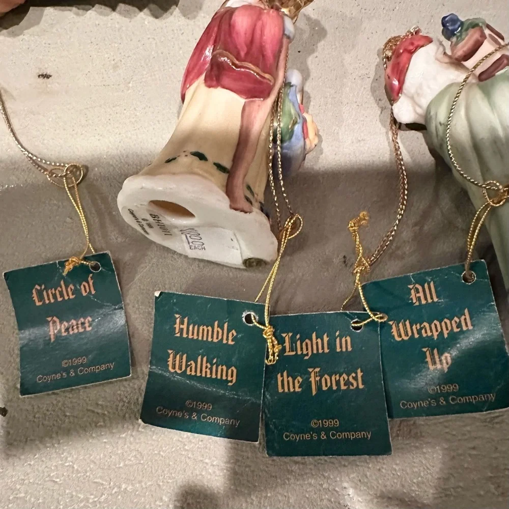 New SET 4pc Vintage 1998 Bavarian Heritage Santa Claus Ornament Porcelain Coynes